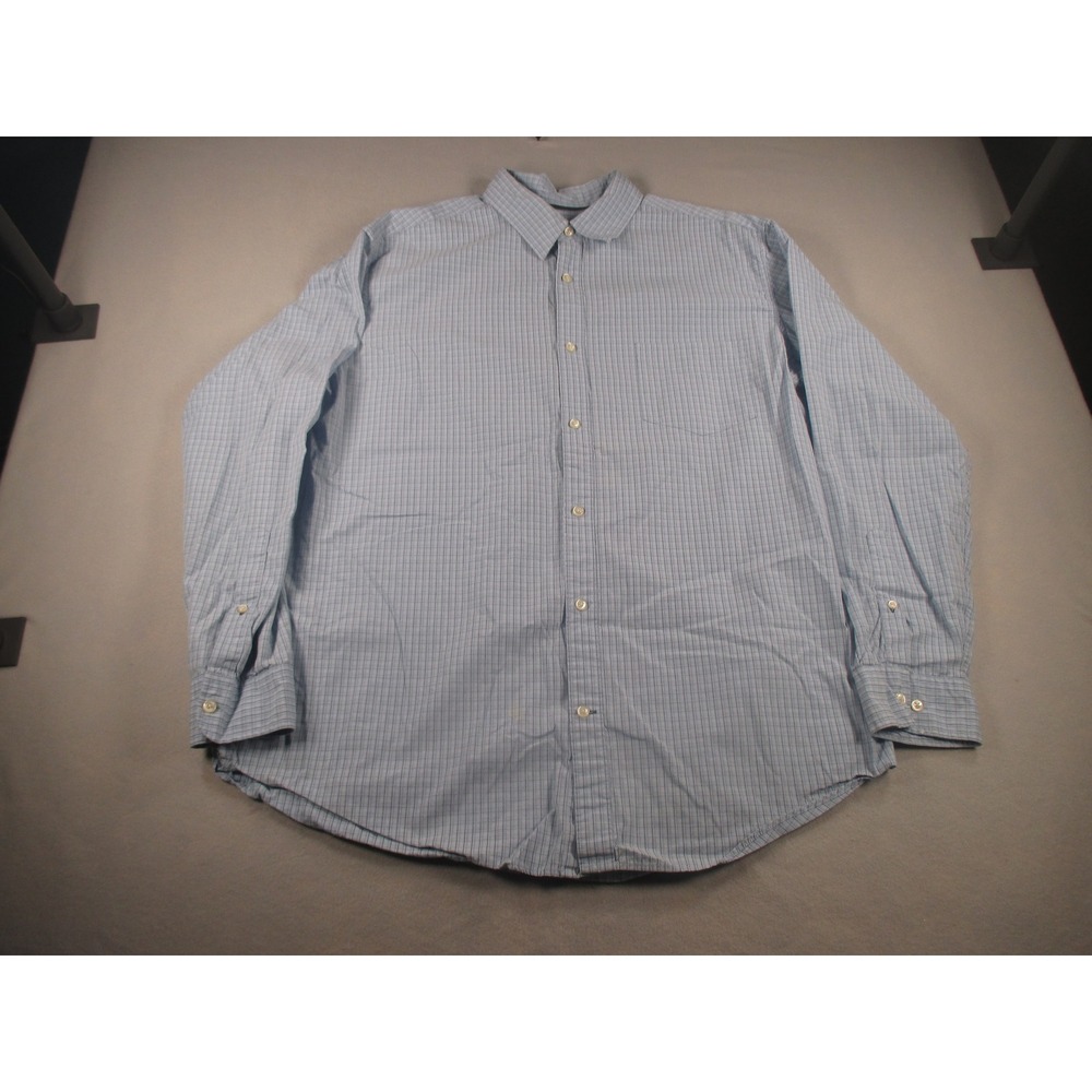 Vintage 80s St Johns Bay Mens XL Tall Blue Plaid 2 Ply Cotton Button Down Shirt